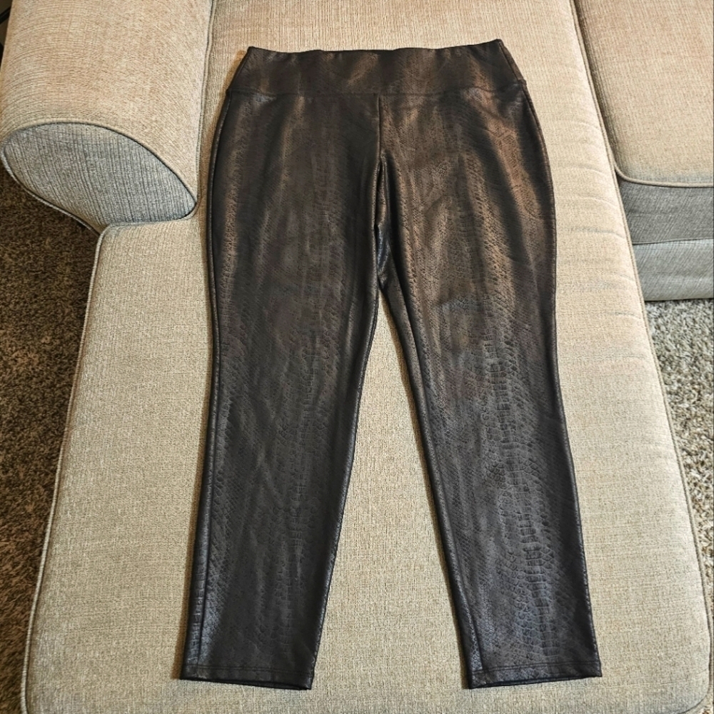 Apt. 9 Black Faux Leather Animal Snakeskin Print Casual Office Work Pants XL